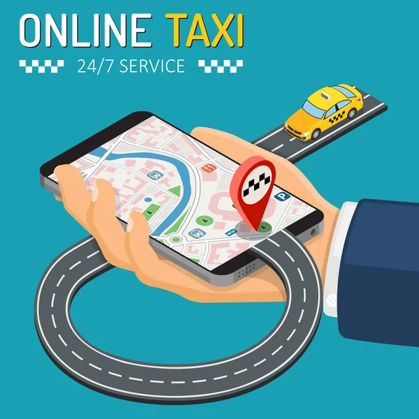 Conceito Isométrico de Táxi Online — Vetor de Stock