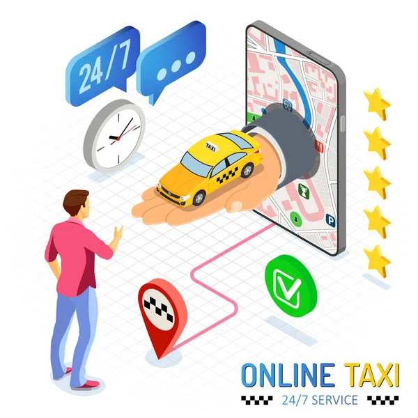 Conceito Isométrico de Táxi Online — Vetor de Stock