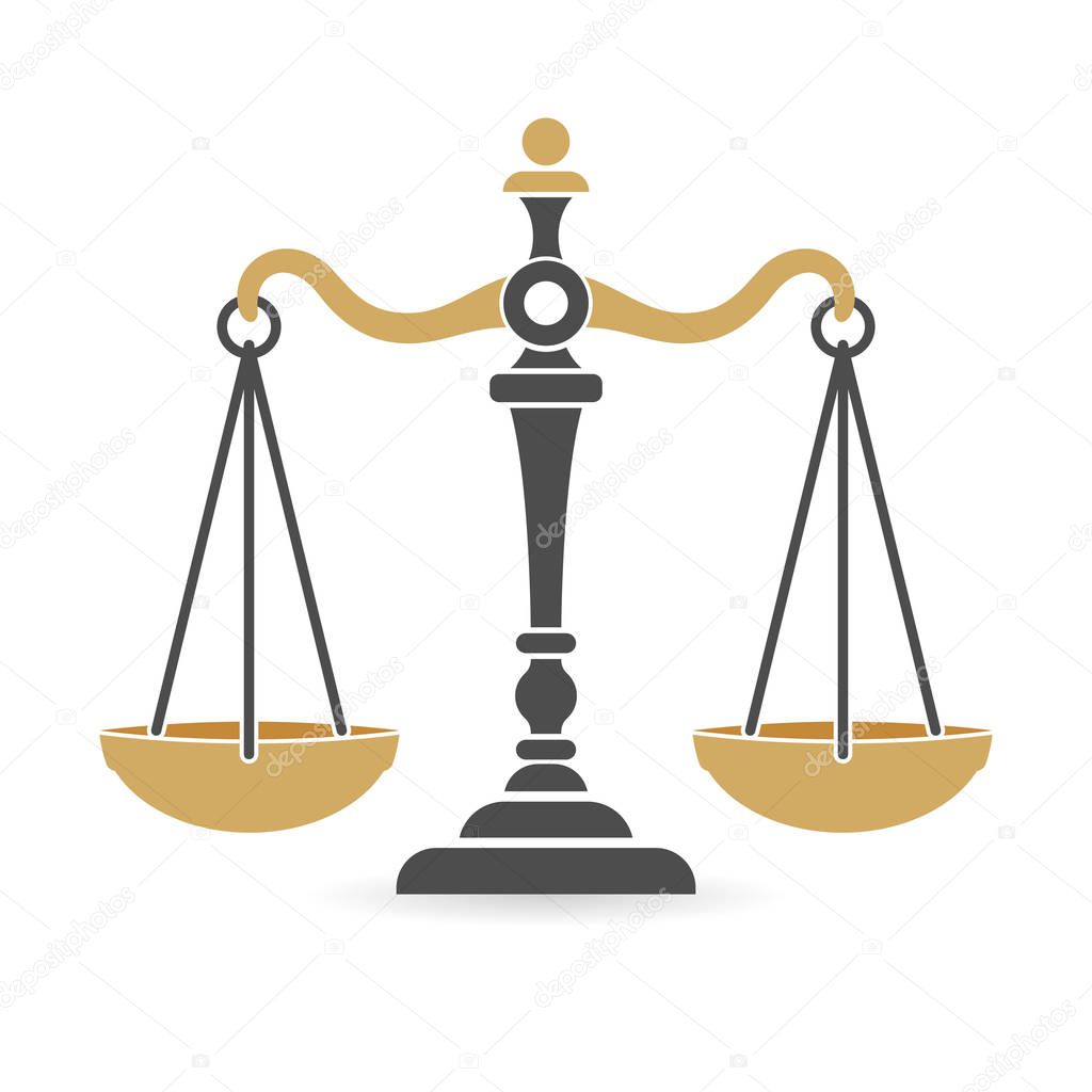 Law and order concept. protection logotype with scales of justice. flat icons for poster, web site, advertising, logo. isolated vector illustration