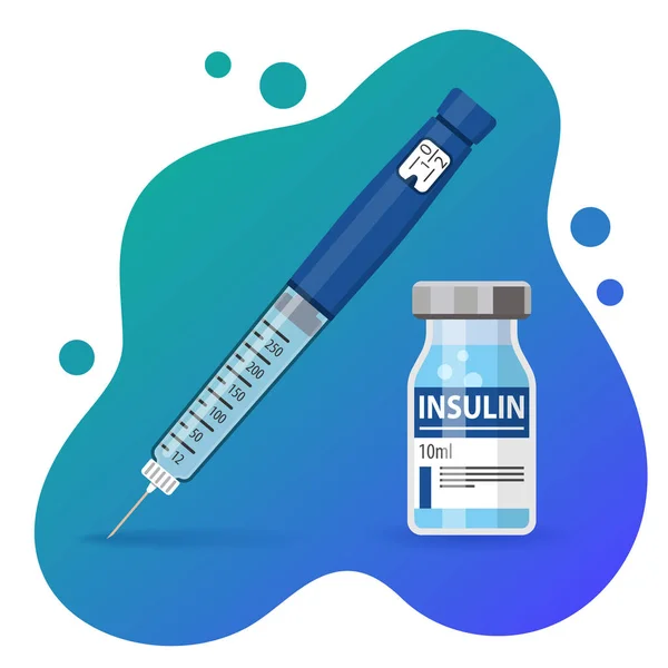 Cukorbetegség inzulin toll fecskendő és üveg — Stock Vector