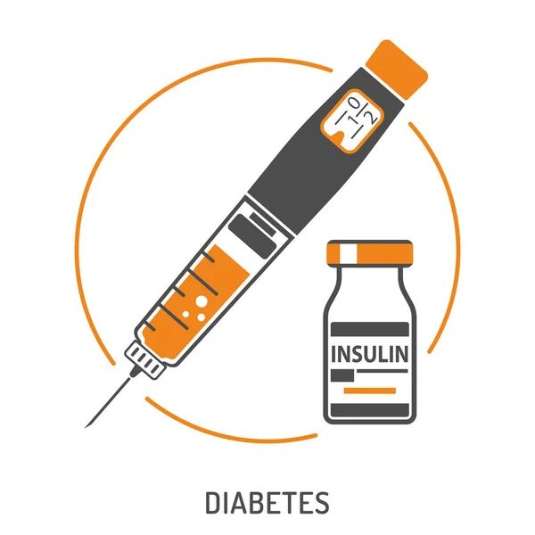 Diabetes insulin penna spruta och injektionsflaska — Stock vektor