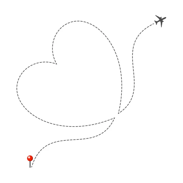 Rota do Avião de Coração Dotado —  Vetores de Stock