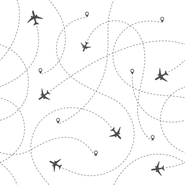 Seamless Pattern Airplanes Routes — Stock Vector