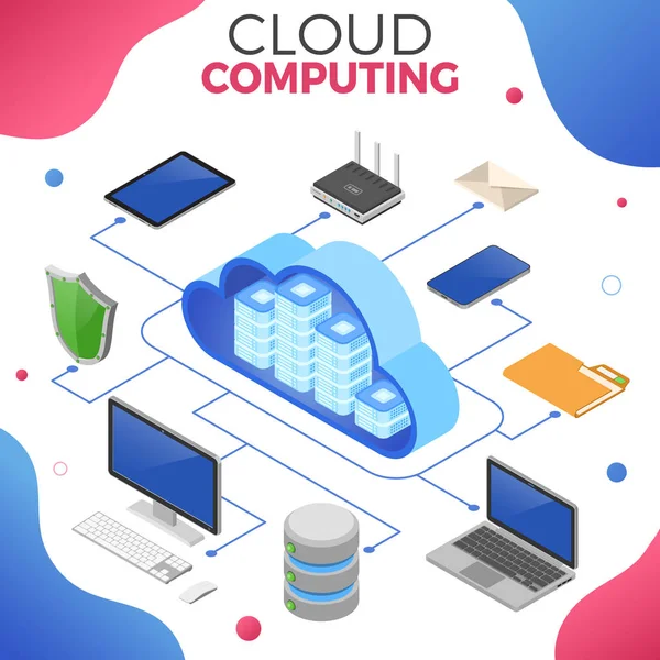 Tecnologia di Cloud Computing Isometrica — Vettoriale Stock