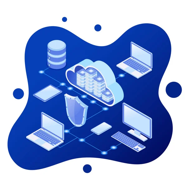 Isometrische Cloud-Computing-Technologie — Stockvektor