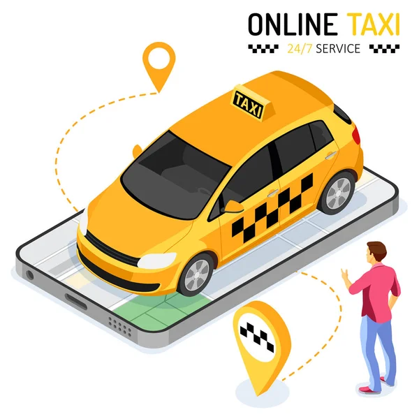 Koncepcja izometryczny online Taxi — Wektor stockowy