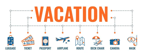 Banner de tiempo de vacaciones y turismo — Vector de stock