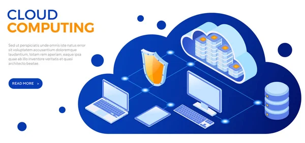Tecnologia di Cloud Computing Isometrica — Vettoriale Stock