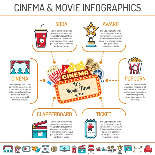 Infographie cinéma et cinéma — Image vectorielle