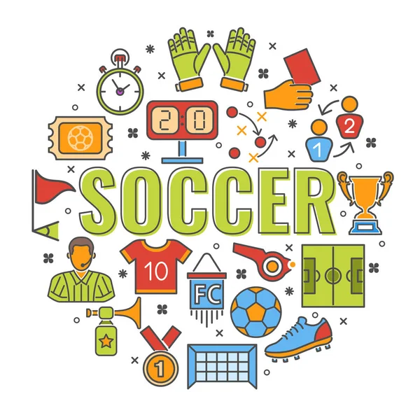 Banner de fútbol con icono de línea — Vector de stock