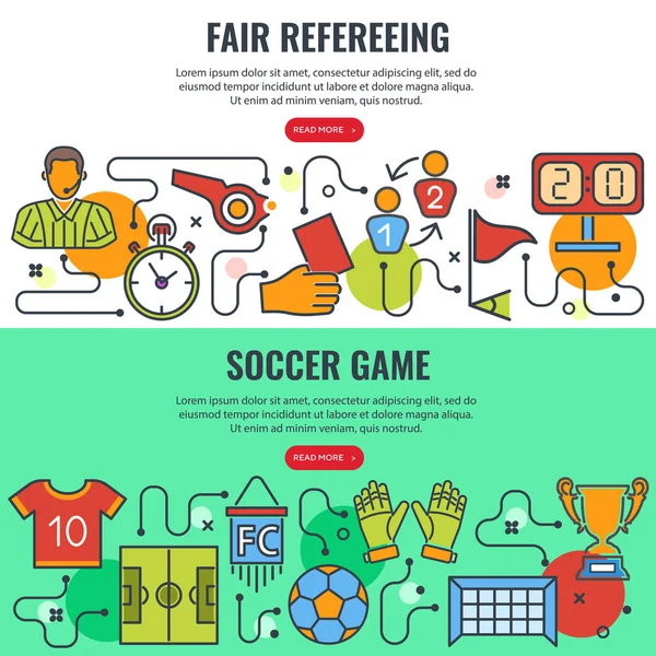 Fair Refereeing and Soccer Game Banners — Stock Vector