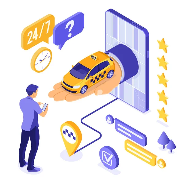 Koncepcja izometryczny online Taxi — Wektor stockowy