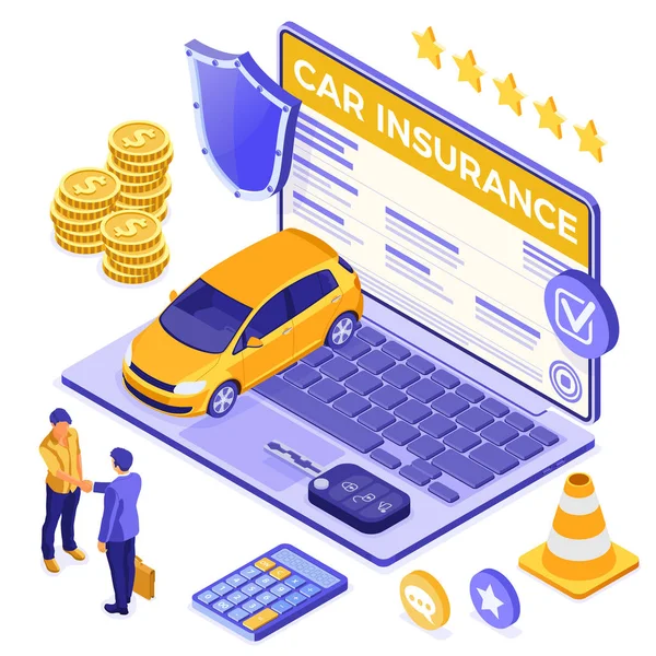 Online Car Insurance Izometrikus koncepció — Stock Vector