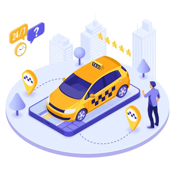 Online taksi izometrik kavramı — Stok Vektör
