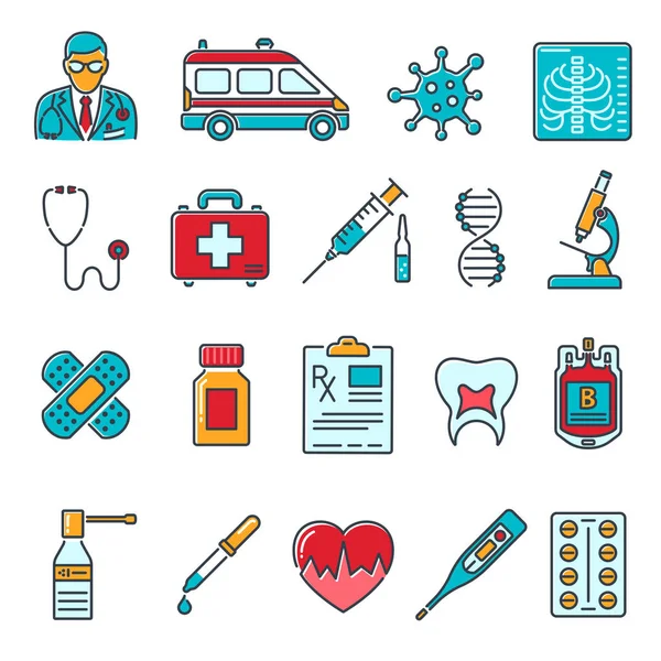 Conjunto de iconos de línea de color de atención médica — Vector de stock