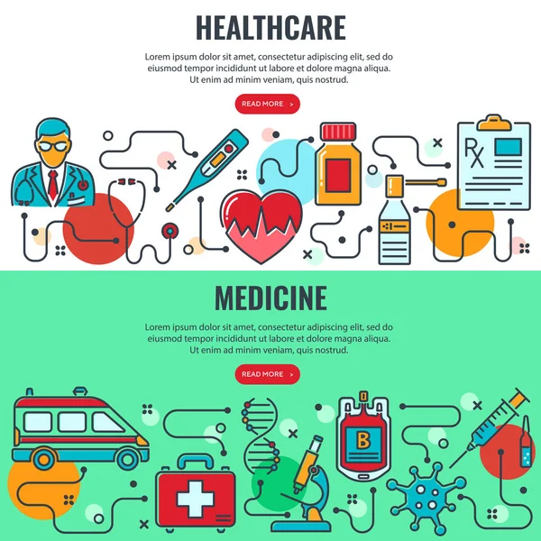 Bannières de médecine et soins de santé — Image vectorielle