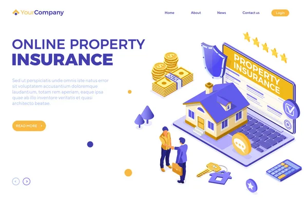 Online Property House Insurance Ισομετρική — Διανυσματικό Αρχείο