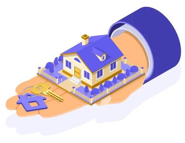 Vente Achat Location Hypothèque Maison Isometric — Image vectorielle