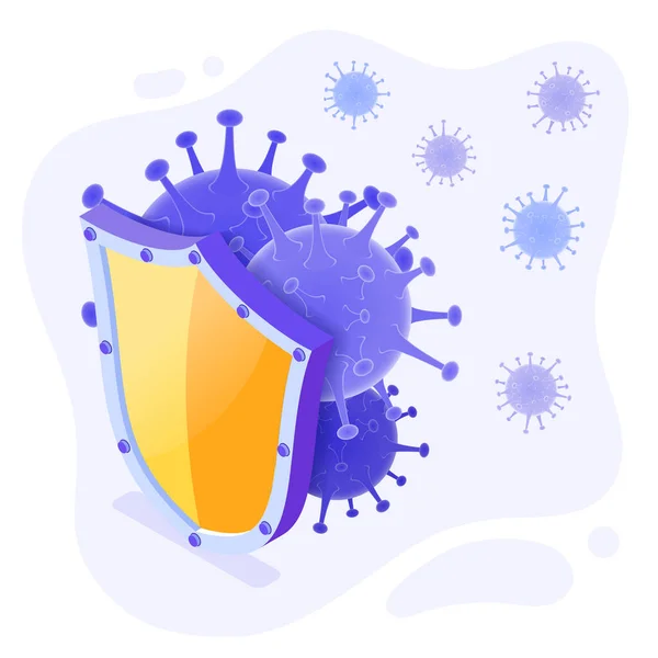 Souche Virus 2019 Ncov Avec Protection Bouclier Quarantaine Nouveau Coronavirus — Image vectorielle