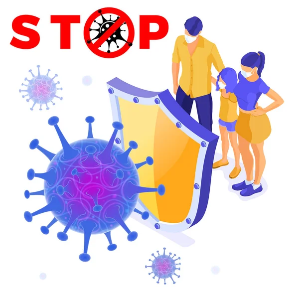 2019 Ncov Virus Strain Shield Protect Family Masks Quarantine Wuhan — Stock Vector