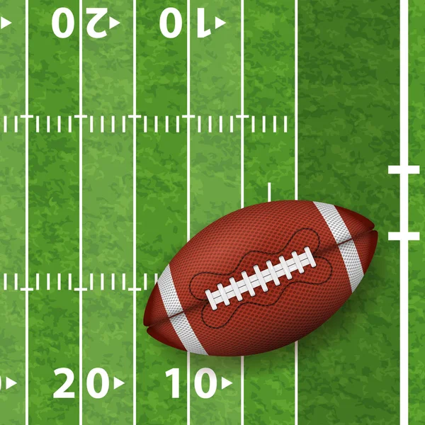 Campo Futebol Americano Com Bola Realista Linha Textura Grama Vista — Vetor de Stock