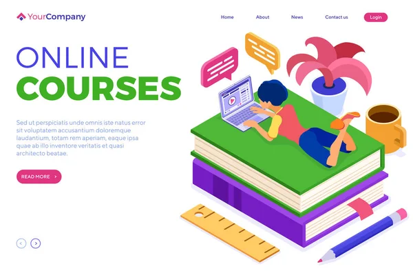 Çevrimiçi Eğitim Kursları Veya Uzaklık Sınavı Internet Kursu Kızından Öğrenim — Stok Vektör