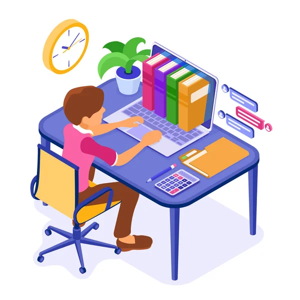 Online Education Distance Test Isometric Character Internet Course Learning Home — 스톡 벡터