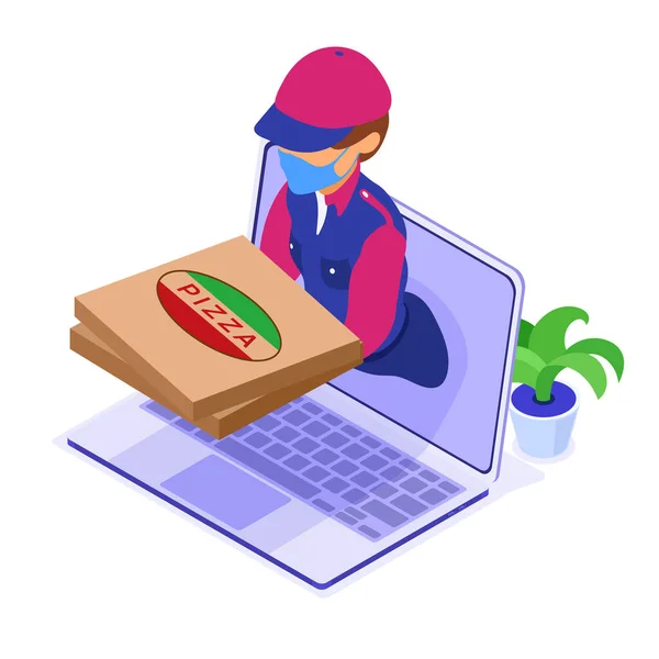 Online Food Order Package Delivery Service Fast Food Shipping Isometric — Stock Vector