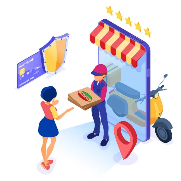 Fast Online Food Order Package Delivery Service Fast Food Shipping —  Vetores de Stock