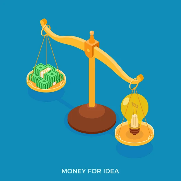 Scales Light Bulb Money Crowdfunding Innovation Idea Investments Concept Isometric — Stock Vector