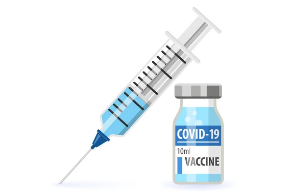Covid 19コロナウイルスの概念 ワクチンバイアルと注射器 武漢小説コロナウイルスからの隔離 パンデミックCovid 19発生 孤立したアイコン 平面ベクトル図 — ストックベクタ