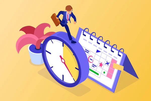 Zarządzanie Czasem Planowania Kalendarzem Stoperów Biznesmenem Teczką Pośpiechu Przed Upływem — Wektor stockowy