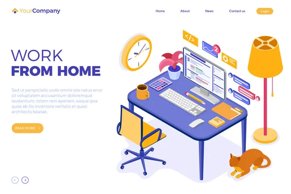 Gemütliches Homeoffice Arbeit Von Hause Aus Entwicklungsprogramm Computer Tisch Stuhl — Stockvektor