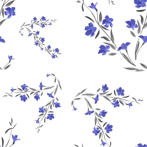 Бесшовный узор диких голубых цветов на белом фоне. Акварель — стоковое фото