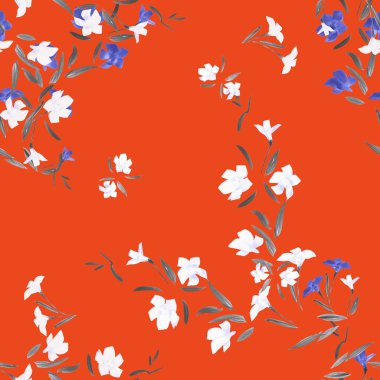 Seamless pattern of white flowers on a red background. Watercolor. clipart