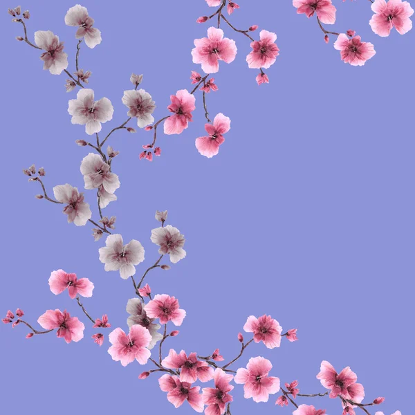 Seamless pattern small pink and gray flowers on a violet background. Watercolor — Stock Photo, Image