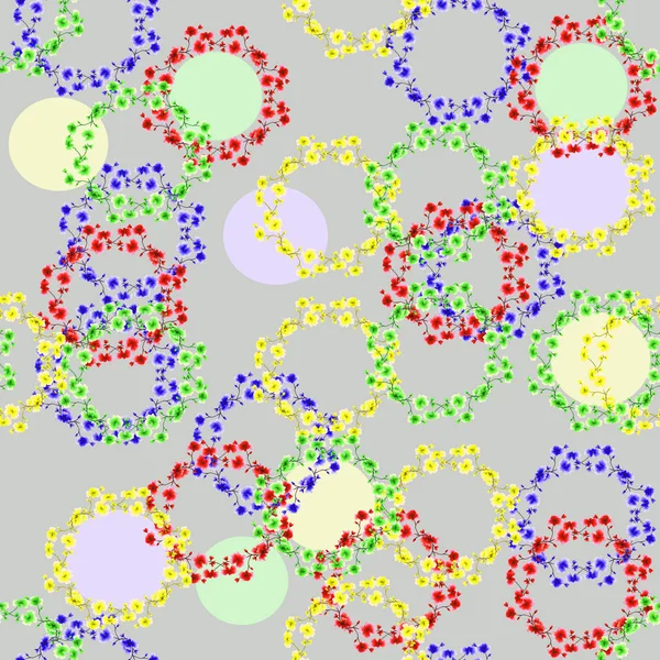Patrón sin costuras de los círculos de flores de colores sobre un fondo gris. Acuarela —  Fotos de Stock