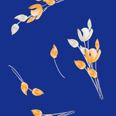 Sulu Boya Lale derin mavi bir arka planda sarı ve beyaz çiçekler ile Seamless Modeli