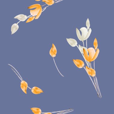 Sulu Boya Lale derin gri bir arka planda sarı ve beyaz çiçekler ile Seamless Modeli