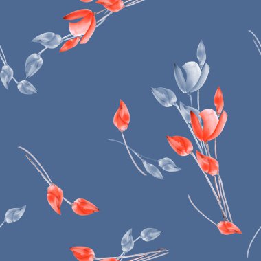 Sulu Boya Lale derin gri bir arka plan üzerinde gri ve kırmızı çiçekler ile Seamless Modeli