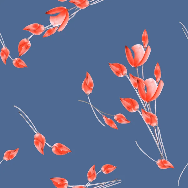 Seamless pattern of watercolor tulips with red flowers on a deep gray background — Stock Photo, Image