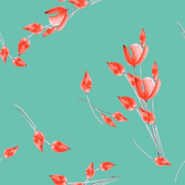 Sulu Boya Lale derin turkuaz bir arka plan üzerinde kırmızı çiçekli seamless modeli