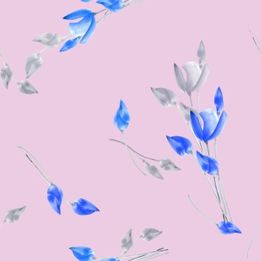 Bir ışık mor zemin üzerine mavi ve gri çiçekli suluboya Lale seamless modeli