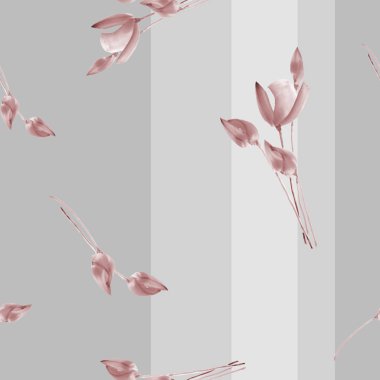 Dikey çizgili gri bir arka plan üzerinde bej Lale seamless modeli suluboya