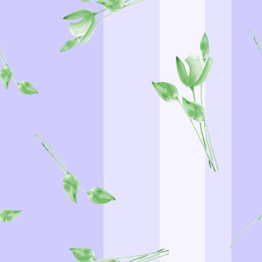 Dikey şeritler mor bir zemin üzerine yeşil Lale seamless modeli suluboya