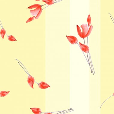 Dikişsiz desen suluboya dikey şeritler bir ışık Sarı zemin üzerine kırmızı lale