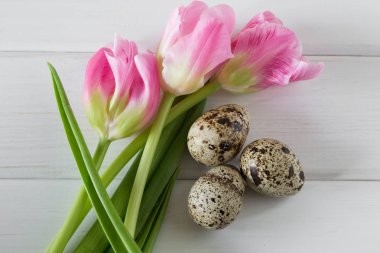 Arka plan Paskalya yumurtaları ile tebrik bahar. Bahar ve Paskalya tatil kavramı.