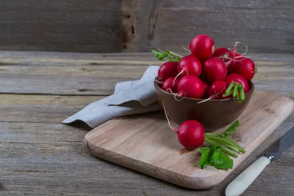 Rzodkiewki organicznych w miski ceramiczne — Zdjęcie stockowe