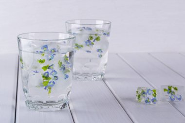 Buz yavrularını su kozmetik için dondurulmuş çiçeklerle 