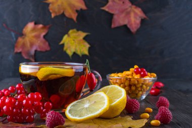 Sonbahar sağlıklı içecek konsepti. C vitamini ile iç